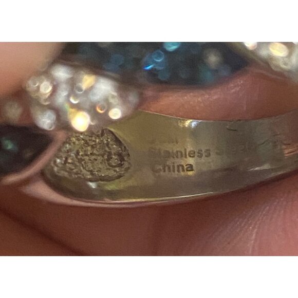 Ring Size 7 Stainless Steel CZ White Blue Women Semi-Precious Stone - Picture 7 of 9